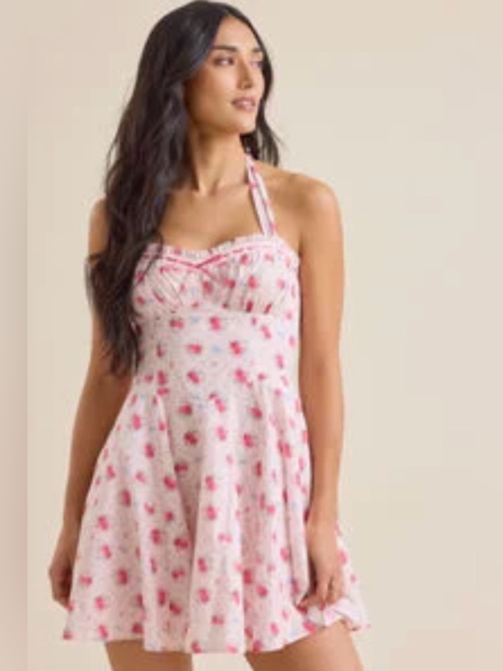 Altar'd State Pink Floral Halter Babydoll Dress
